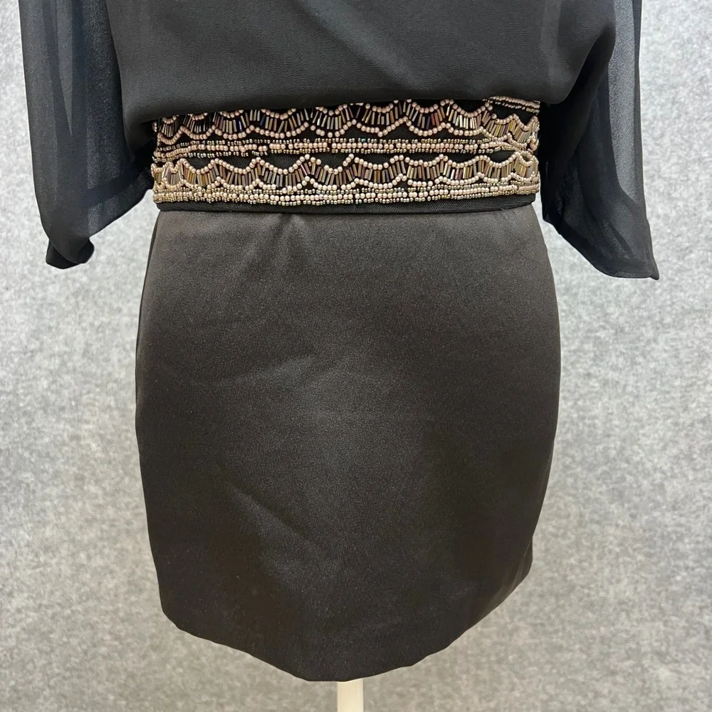 XOXO Flowy Black Beaded Waist Open‎ Back Mini Dress Party Cocktail Size 3/4